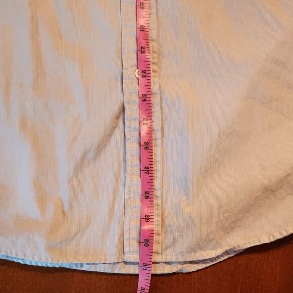 Roundtree & Yorke Button Down Collarless 100% Cotton Shirt Tan & White Stripes - Picture 4 of 6